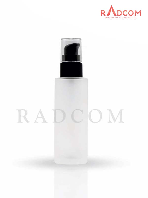 65ML Clear Frosted Lotion Glass Bottle With 20mm Black Lotion Pump With Acrylic Over Cap